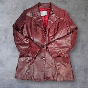 Vintage Peter Caruso Womens Burgundy Leather Jacket Size 14